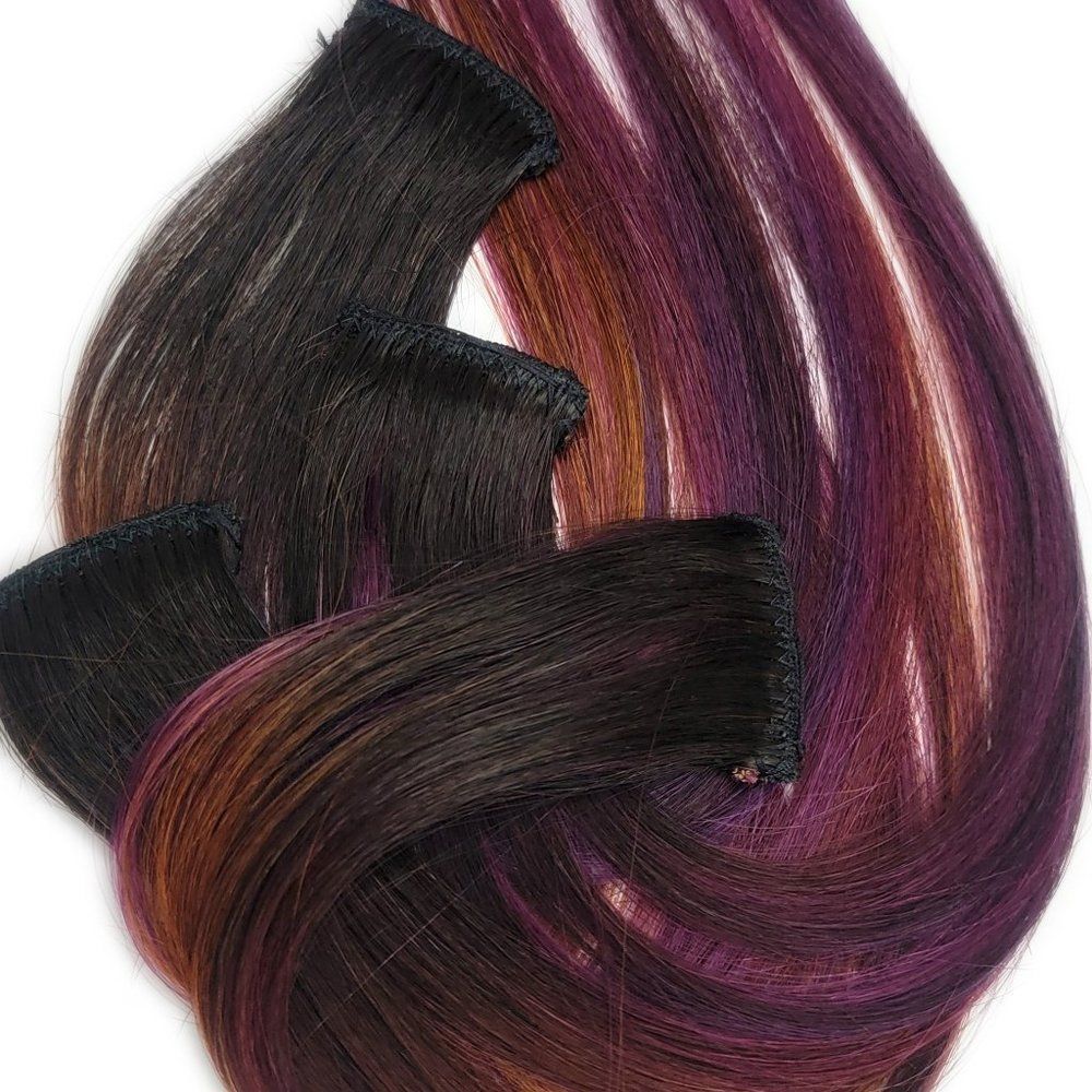 Purple Sunset Colored Ombre Double Drawn Clip in Remy Human Hair Extensions